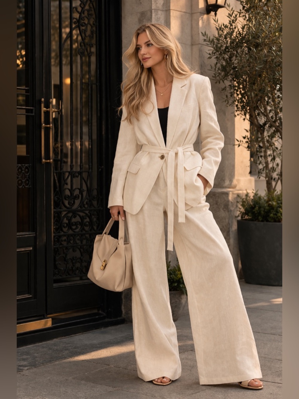 ZARA Linen Belted Blazer Cream Neutral Chic Lightweight Jacket Blogger Favorite